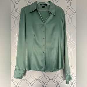 Ellen Tracy Sage Green Satin Button Down Shirt